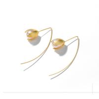 Laiton Leverback boucle d'oreille, avec perle de plastique, bijoux de mode & pour femme, doré, protéger l'environnement, sans nickel, plomb et cadmium, 130x11mm, Vendu par paire