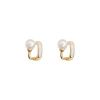 Brass Stud Earring, with Plastic Pearl, high quality plated, fashion jewelry & for woman & enamel, golden, nickel, lead & cadmium free, 10x5mm, Sold By Pair