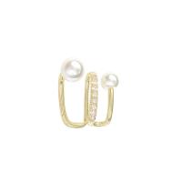 Brass Leverback Earring with Plastic Pearl real gold plated fashion jewelry & for woman & with rhinestone nickel lead & cadmium free 16mm Sold By PC
