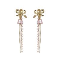 Tibetan Style Stud Earring, with Plastic Pearl, high quality plated, fashion jewelry & for woman, golden, nickel, lead & cadmium free, 90x21mm, Sold By Pair