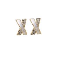 Brass Stud Earring 18K gold plated fashion jewelry & micro pave cubic zirconia & for woman golden nickel lead & cadmium free Sold By Pair