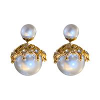 Brass Stud Earring with Plastic Pearl high quality plated fashion jewelry & micro pave cubic zirconia & for woman nickel lead & cadmium free Sold By Pair
