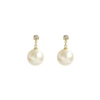 Brass Stud Earring with Plastic Pearl gold color plated fashion jewelry & for woman & with rhinestone white nickel lead & cadmium free 14mm Sold By Pair