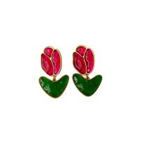 Zinc Alloy Stud Earring with Resin Tulip real gold plated fashion jewelry & for woman nickel lead & cadmium free Sold By Pair