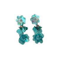 Tibetan Style Stud Earring, with Sequins, fashion jewelry & for woman & with rhinestone, blue, nickel, lead & cadmium free, 88x32mm, Sold By Pair