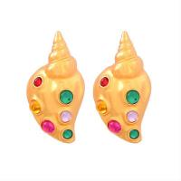 Tibetan Style Stud Earring, with Lampwork, Conch, real gold plated, fashion jewelry & for woman, golden, nickel, lead & cadmium free, 50x25mm, Sold By Pair