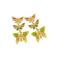 Brass Stud Earring, with Crystal & Lampwork, Butterfly, real gold plated, fashion jewelry & for woman, golden, nickel, lead & cadmium free, 90x53mm, Sold By Pair