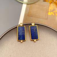 Goujon Laiton, avec Lapis lazuli, Plaqué or 18K, bijoux de mode & pour femme & avec strass, protéger l'environnement, sans nickel, plomb et cadmium, 23x10mm, Vendu par paire