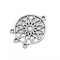 Tibetan Style Connector, Round, antique silver color plated, vintage & DIY & 1/3 loop & hollow, nickel, lead & cadmium free, 34x27mm, Approx 100PCs/Bag, Sold By Bag