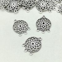 Tibetan Style Connector, Flat Round, antique silver color plated, vintage & DIY & 1/3 loop & hollow, nickel, lead & cadmium free, 24x18mm, Approx 100PCs/Bag, Sold By Bag