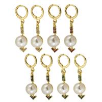 Brass Leverback Earring with Plastic Pearl gold color plated fashion jewelry & micro pave cubic zirconia & for woman nickel lead & cadmium free 38mm 10*24*9mm Sold By Pair