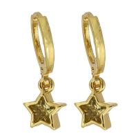 Brass Huggie Hoop Earring Star gold color plated fashion jewelry & micro pave cubic zirconia & for woman nickel lead & cadmium free 22mm 8*9*3mm Sold By Pair