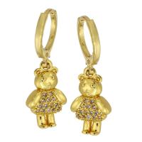 Brass Huggie Hoop Earring, Bear, gold color plated, fashion jewelry & micro pave cubic zirconia & for woman, nickel, lead & cadmium free, 29mm,10*16*3mm, Sold By Pair