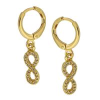 Brass Huggie Hoop Earring Number 8 gold color plated fashion jewelry & micro pave cubic zirconia & for woman nickel lead & cadmium free 28mm 5*15*2mm Sold By Pair