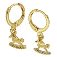 Brass Huggie Hoop Earring, rocking horse, gold color plated, fashion jewelry & micro pave cubic zirconia & for woman, nickel, lead & cadmium free, 23mm,9*10*2mm, Sold By Pair