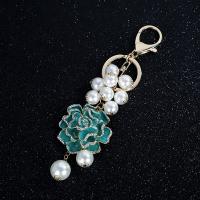 Tibetan Style Key Clasp, with Plastic Pearl, Flower, enamel & with rhinestone, more colors for choice, nickel, lead & cadmium free, 43x125mm, Sold By PC