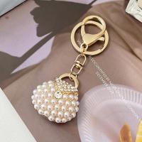 Zinc Alloy Key Lås, med Plastic Pearl, Håndtaske, guldfarve belagt, Unisex & med rhinestone, nikkel, bly & cadmium fri, 3.9*10.5cm, Solgt af PC