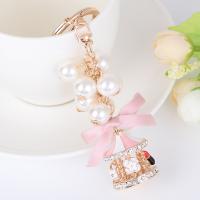 Zinc Alloy Key Clasp with Plastic Pearl Carousel for woman & with rhinestone nickel lead & cadmium free 13cm 4*2.5cm Sold By PC
