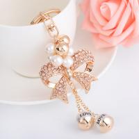 Zinc Alloy Key Clasp with Plastic Pearl Bowknot Unisex & with rhinestone nickel lead & cadmium free 16cm 3.5*5cm Sold By PC