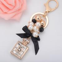 Zinc Alloy Key Clasp with Plastic Pearl Perfume Bottle Unisex & micro pave cubic zirconia nickel lead & cadmium free 13cm Sold By PC