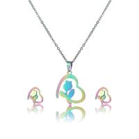 Fashion Stainless Steel Jewelry Sets Stud Earring & necklace 304 Stainless Steel 2 pieces & fashion jewelry & for woman multi-colored Length Approx 17.72 Inch Sold By Set