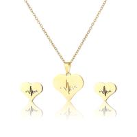 Fashion Stainless Steel Jewelry Sets, Stud Earring & necklace, 304 Stainless Steel, Heart, 2 pieces & fashion jewelry & for woman, golden, Length:Approx 17.72 Inch, Sold By Set