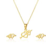 Fashion Stainless Steel Jewelry Sets Stud Earring & sweater chain necklace 304 Stainless Steel Heart 2 pieces & fashion jewelry & for woman golden Length Approx 17.72 Inch Sold By Set