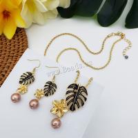 Tibetan Style Jewelry Sets, earring & necklace, with Plastic Pearl, with 1.97inch extender chain, 2 pieces & for woman & enamel, more colors for choice, nickel, lead & cadmium free, Length:Approx 22.83 Inch, Sold By Set