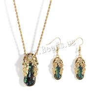 Tibetan Style Jewelry Sets, with Abalone Shell, with 2inch extender chain, gold color plated, fashion jewelry & different styles for choice & for woman, golden, nickel, lead & cadmium free, 13*45mm,20*40mm, Length:Approx 23 Inch, Sold By PC