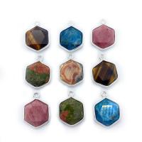 Gemstone Pendants Jewelry, Natural Stone, with Tibetan Style, Hexagon, DIY & different materials for choice, more colors for choice, 18x24mm, Sold By PC