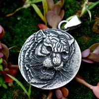 Stainless Steel Animal Pendants, 304 Stainless Steel, Tiger, polished, vintage & DIY, 29.80x41.70mm, Sold By PC