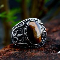 Titanium Steel Finger Ring, with Tiger Eye, polished, vintage & different size for choice & for man, US Ring Size:7-13, Sold By PC