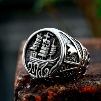 304 Stainless Steel Finger Ring, Sail Boat, polished, vintage & different size for choice & for man, US Ring Size:7-13, Sold By PC