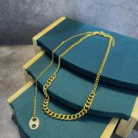 Titanium Steel Necklace, with Brass, with 5cm extender chain, Vacuum Ion Plating, fashion jewelry & for woman & with rhinestone, golden, Length:Approx 40 cm, Sold By PC