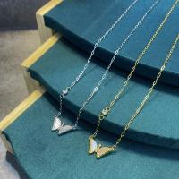 Titanstahl Halskette, mit Muschel & Messing, mit Verlängerungskettchen von 5cm, Schmetterling, Modeschmuck & für Frau & mit Strass, keine, Länge:ca. 40 cm, verkauft von PC