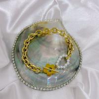 Bracelet d'acier titane, avec perle de plastique, bijoux de mode & pour femme, doré, Longueur:Environ 7.09 pouce, Vendu par PC