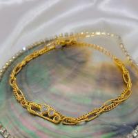 Bracelet d'acier titane, avec laiton, avec 1.97inch chaînes de rallonge, bijoux de mode & pavé de micro zircon & pour femme, doré, Longueur:Environ 6.69 pouce, Vendu par PC
