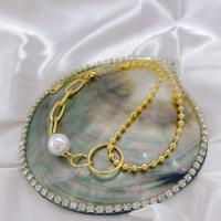 Bracelet d'acier titane, avec perle de plastique, avec 1.97inch chaînes de rallonge, bijoux de mode & pour femme, doré, Longueur:Environ 6.69 pouce, Vendu par PC