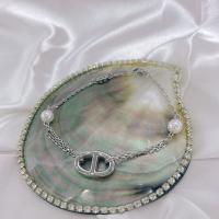 Titanium stål armbånd, med Plastic Pearl, poleret, mode smykker & for kvinde, oprindelige farve, Længde Ca. 6.69 inch, Solgt af PC