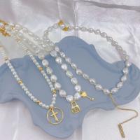 Titan stål halsband, med Plast Pearl, med 5cm extender kedja, mode smycken & olika stilar för val & för kvinna, Längd Ca 38 cm, Säljs av PC
