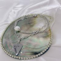 Bracelet d'acier titane, avec perle de plastique, avec 1.97inch chaînes de rallonge, poli, Double couche & bijoux de mode & pour femme, couleur originale, Longueur:Environ 6.69 pouce, Vendu par PC