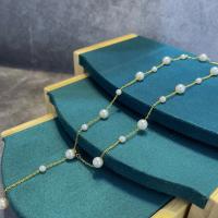Титановые стали ожерелье, титан, с Пластиковая жемчужина, ювелирные изделия моды & Женский, Золотой, длина:Приблизительно 45 см, продается PC
