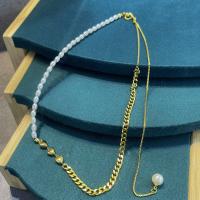 Titanium Steel Necklace, with Plastic Pearl, Vacuum Ion Plating, fashion jewelry & for woman, golden, Length:Approx 50 cm, Sold By PC
