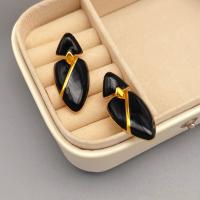 Brass Stud Earring 18K gold plated fashion jewelry & for woman black nickel lead & cadmium free Sold By Pair