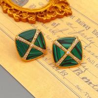 Brass Stud Earring with Malachite 18K gold plated fashion jewelry & for woman & with rhinestone nickel lead & cadmium free Sold By Pair
