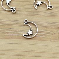 Tibetan Style Moon Pendants, Moon and Star, antique silver color plated, vintage & DIY & hollow, nickel, lead & cadmium free, 9x14mm, Approx 100PCs/Bag, Sold By Bag