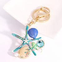 Zinc Alloy Key Clasp with Plastic Pearl Starfish Unisex & with rhinestone nickel lead & cadmium free 6*11.6cm Sold By PC