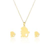 Fashion Stainless Steel Jewelry Sets Stud Earring & necklace 304 Stainless Steel Monkey 2 pieces & fashion jewelry & for woman golden Length Approx 17.72 Inch Sold By Set