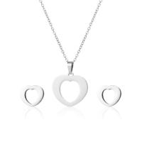 Fashion Stainless Steel Jewelry Sets, Stud Earring & necklace, 304 Stainless Steel, Heart, 2 pieces & fashion jewelry & for woman, silver color, Length:Approx 17.72 Inch, Sold By Set