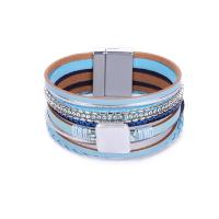 Bracelets cordon PU, cuir PU, Alliage de zinc fermoir magnétique, multicouche & unisexe, bleu, Longueur:Environ 21 cm, Vendu par PC